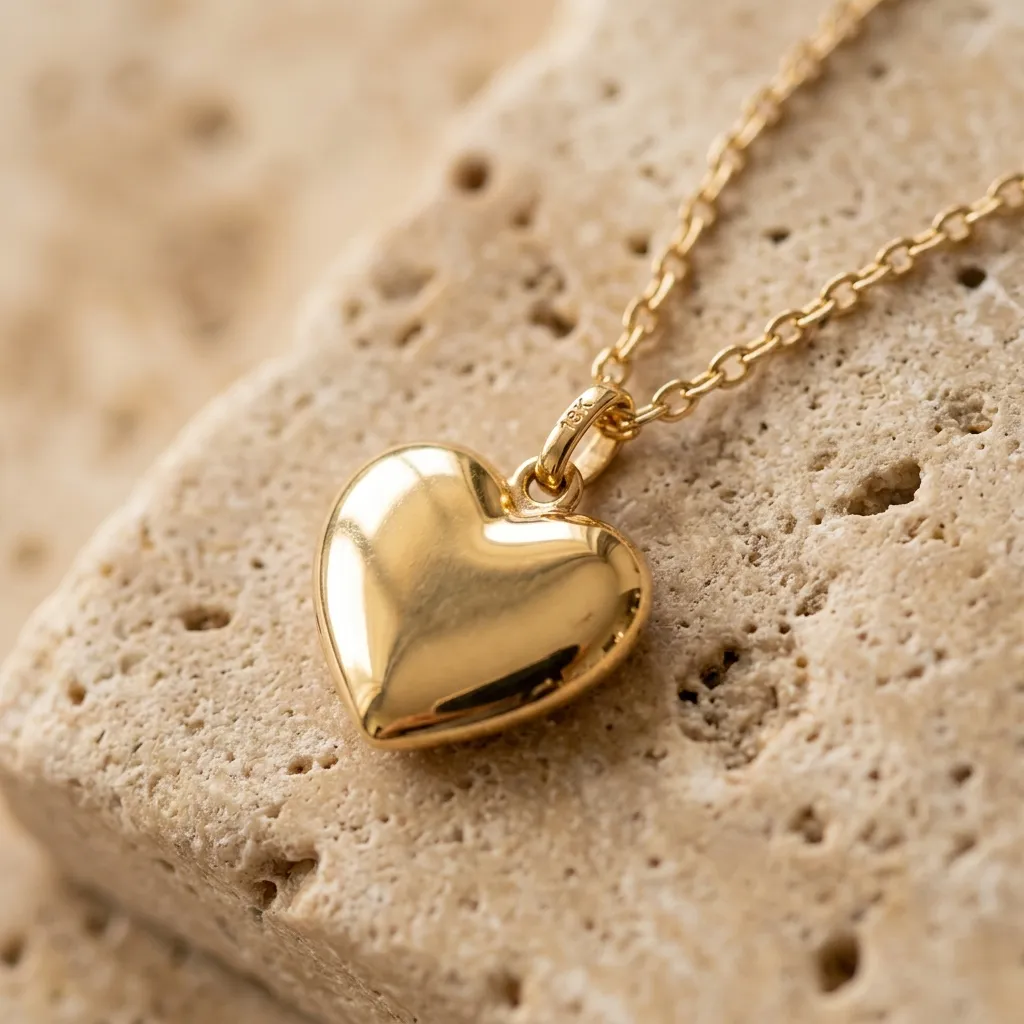 Pendentif cœur en or poli sur chaîne fine