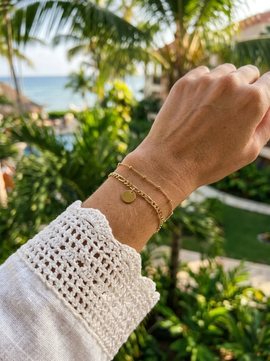 Poignet portant deux bracelets chaînes en or 18 carats