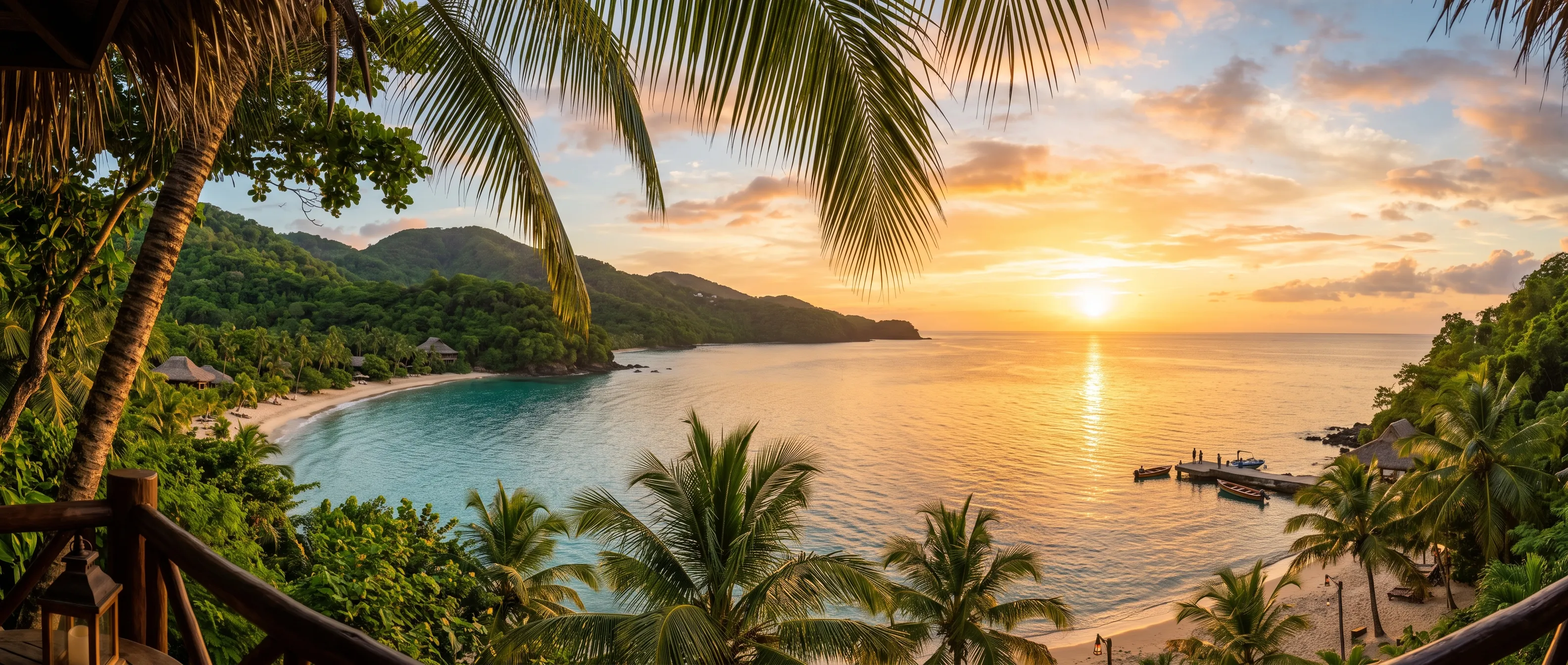 Côte tropicale des Antilles au coucher du soleil