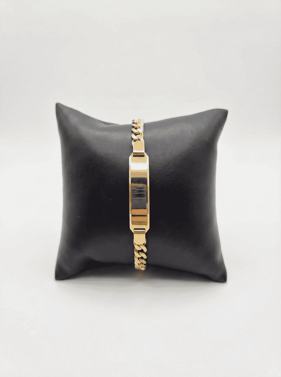 Bracelet gourmette avec plaque 18cmx6mm – Or 18 carats (750/1000e)