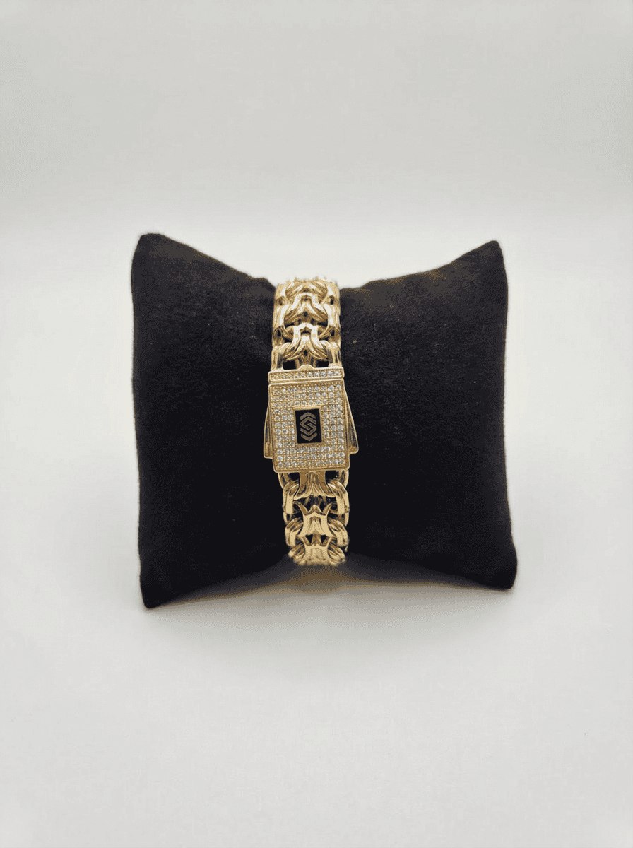 Bracelet Viking 21cmx16mm avec fermoir boitier incrusté  de pierres – Or 18 carats (750/1000e)