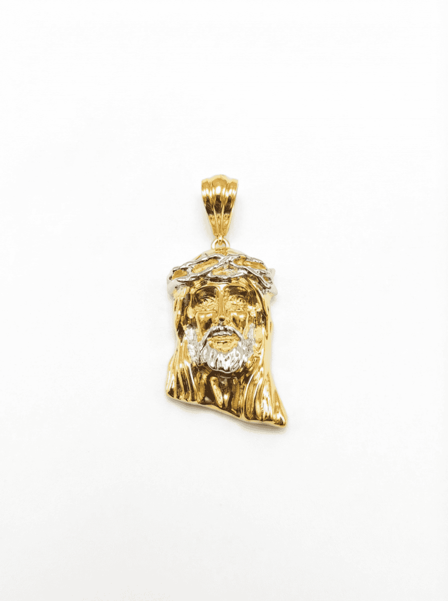 Pendentif religieux tête de Jesus 3,5cm  2 ors – Or 18 carats (750/1000e)