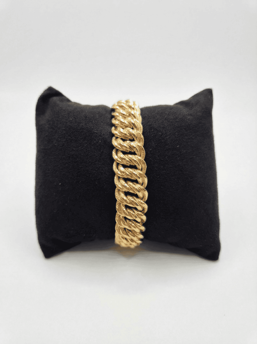 Bracelet américain piqué/lisse  19cmx13mm – Or 18 carats (750/1000e)
