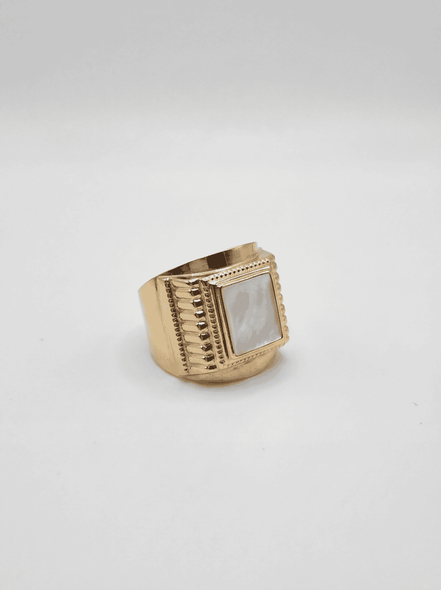 Chevalière carrée évasée avec plaque en or blanc taille 70 – Or 18 carats (750/1000e)