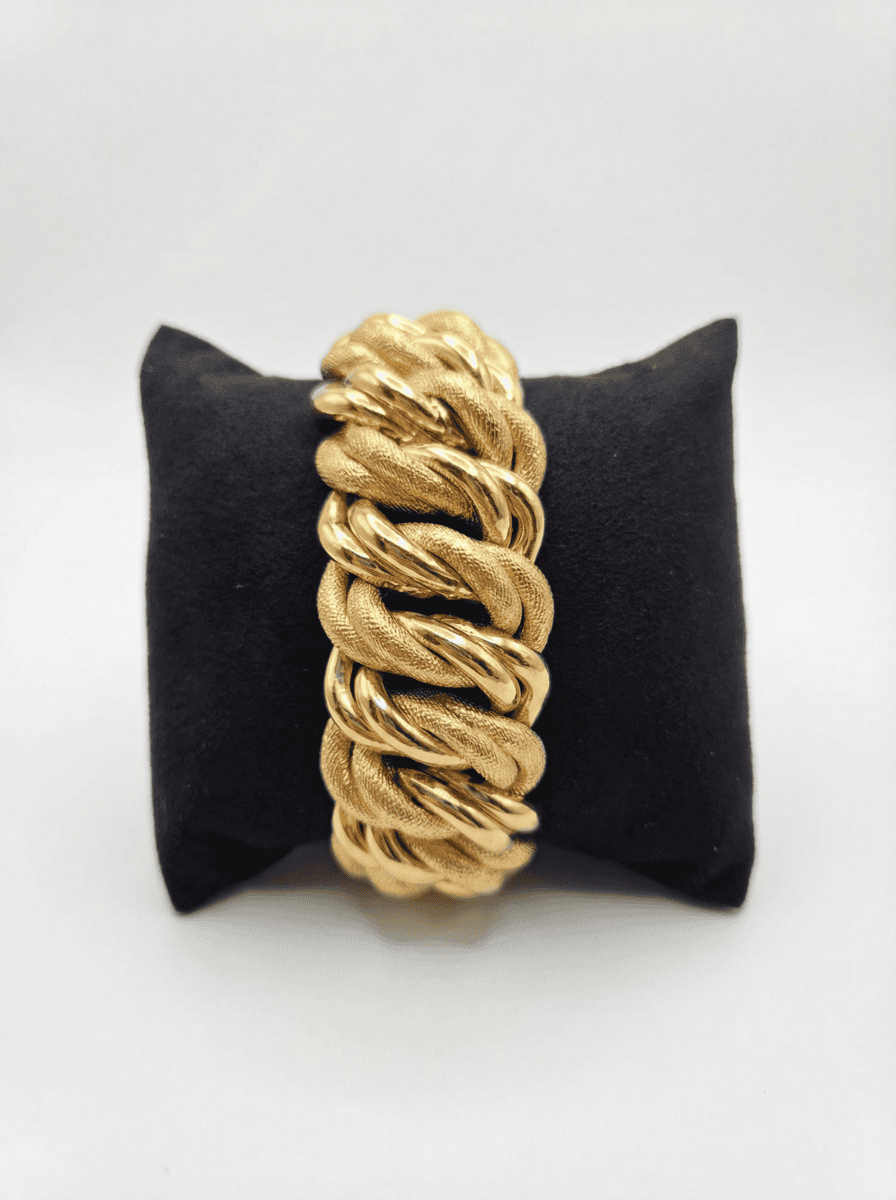Bracelet américain piqué/lisse 22cmx30mm – Or  18 carats (750/1000e)