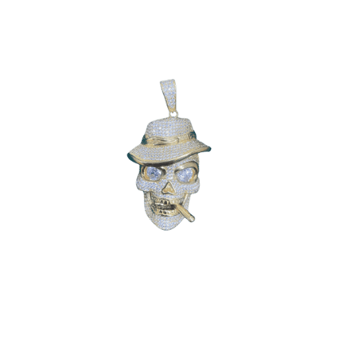 Pendentif tête de mort 3D 4cm avec pierres incrustées – Or 18 carats (750/1000e)