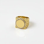 Chevalière plateau ronde avec corps nuggets et pierres incrustées taille 66 - Or 18 carats (750/1000e)