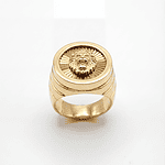 Chevalière ronde Tête de Lion avec motifs taille 65 - Or 18 carats (750/1000e)